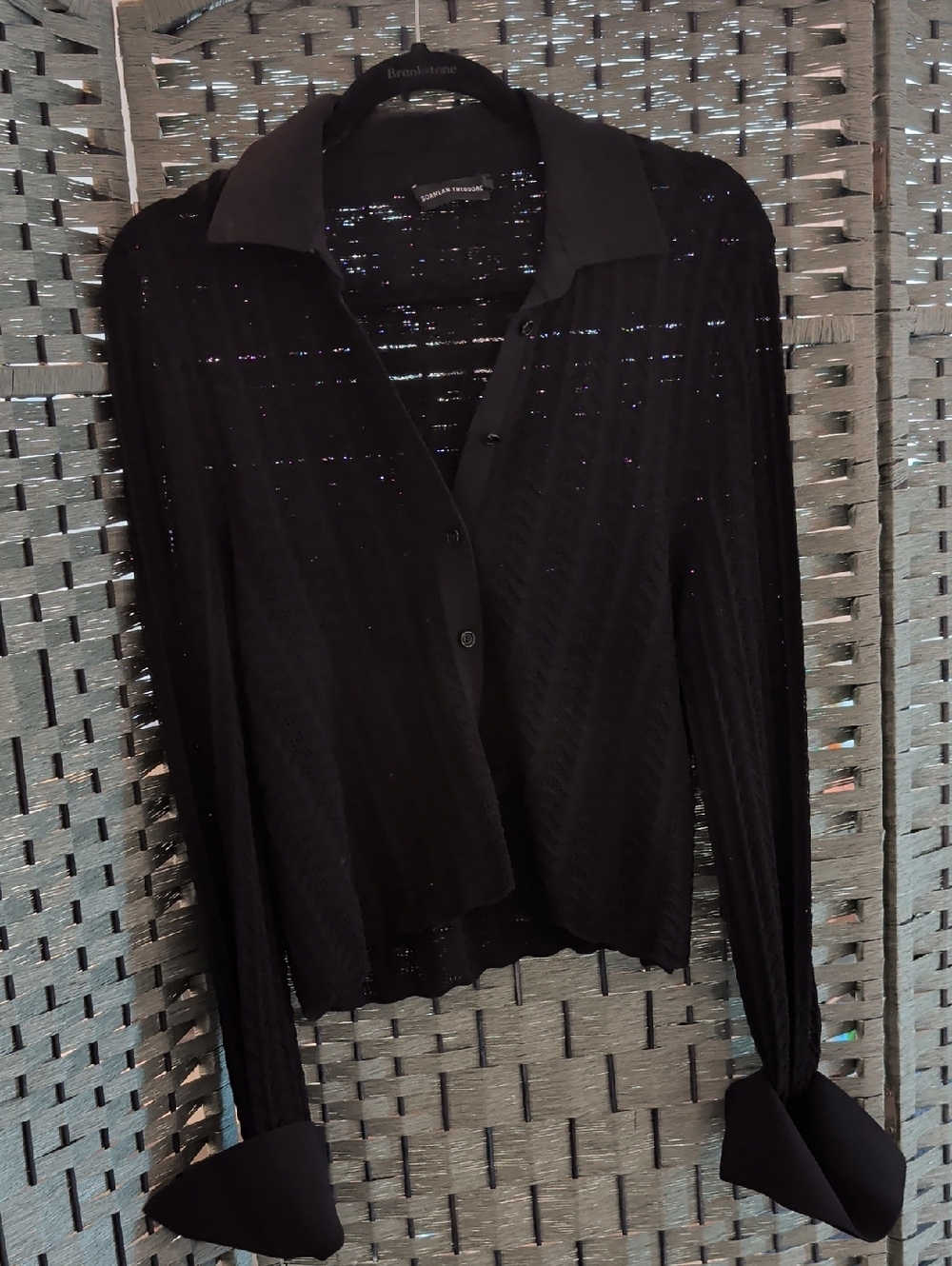 SCANLAN THEODORE Black Sheer Button-Up Blouse - Classic Collared Top